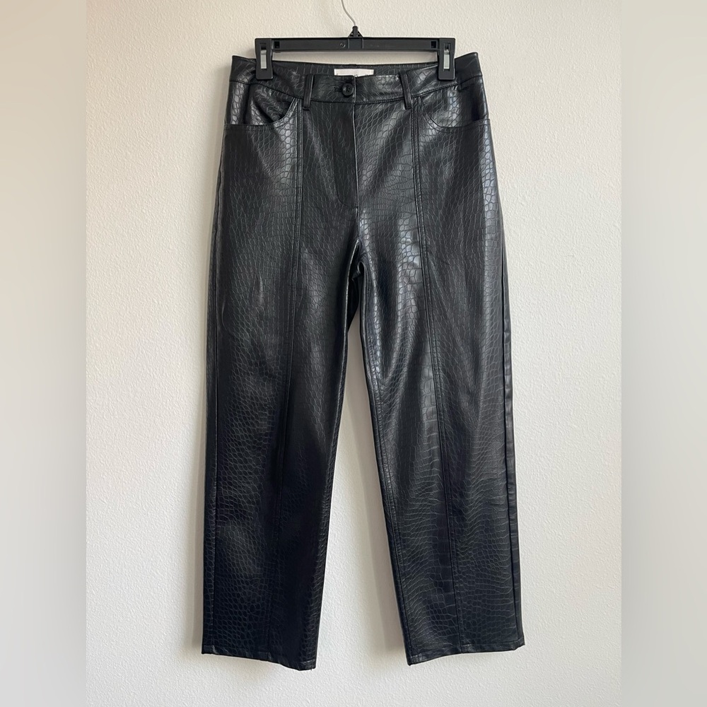 Mango Black Crocodile Faux-Leather Pants